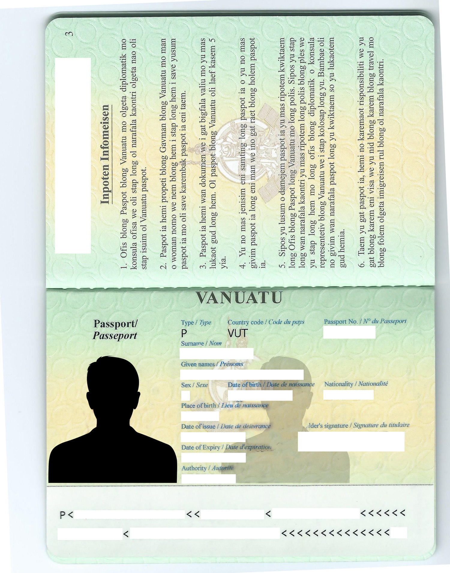 image of inside page of Vanuatu Passport